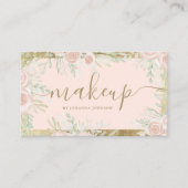 Blush floral waterverf roze gouden lijst make-up visitekaartje (Voorkant)