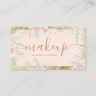 Blush floral waterverf roze gouden lijst make-up visitekaartje