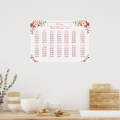 Blush Floral Waterverf Seating Chart Poster (Keuken)