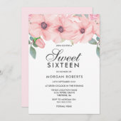 Blush Floral Waterverf Sweet 16 Kaart (Voorkant / Achterkant)