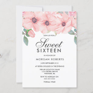 Blush Floral Waterverf Sweet 16 Kaart