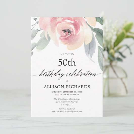 Blush floral waterverf vrouwen volwassen verjaarda kaart (Staand voorkant)