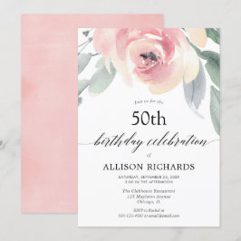 Blush floral waterverf vrouwen volwassen verjaarda kaart