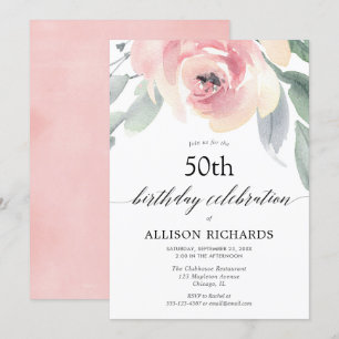 Blush floral waterverf vrouwen volwassen verjaarda kaart