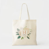 Blush Floral Waterverf Wedding Bridesmaid Initiaal Tote Bag (Voorkant)