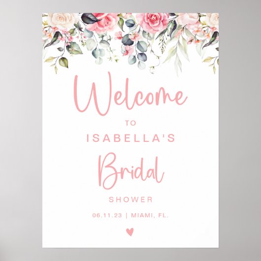 Blush Floral | Waterverf Welkomstteken Poster (Voorkant)