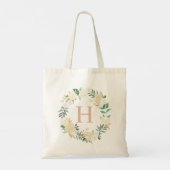 Blush Floral Waterverf Wreator Bridesmaid Initiaal Tote Bag (Achterkant)