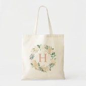 Blush Floral Waterverf Wreator Bridesmaid Initiaal Tote Bag (Voorkant)