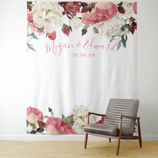 Blush Floral Weddenschap Achtergrond Ontvanger Dec Wandkleed (In situ)