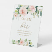 Blush Floral Weddenschap Open Bar Reclamebord Met Voetstuk (Voorkant)