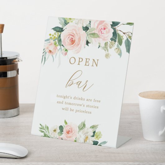 Blush Floral Weddenschap Open Bar Reclamebord Met Voetstuk (Insitu)
