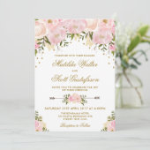 Blush Floral Weddenschap Uitnodiging Roze Gold Flo (Staand voorkant)