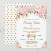 Blush Floral Weddenschap Uitnodiging Roze Gold Flo (Voorkant / Achterkant)
