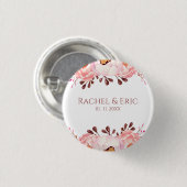 Blush Floral Wedding Button met aangepaste namen (Voorkant /achterkant)