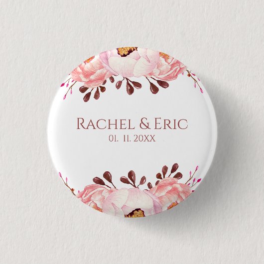 Blush Floral Wedding Button met aangepaste namen (Voorkant)