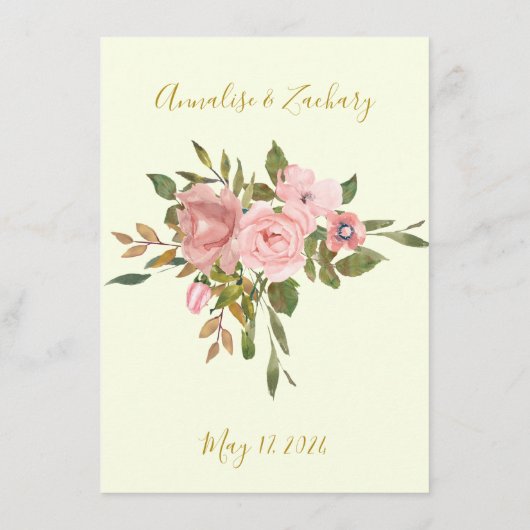 Blush Floral Wedding Dinner Menu (Achterkant)