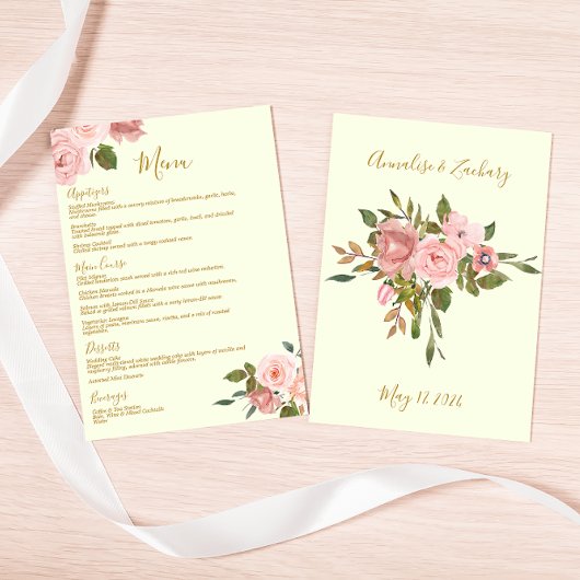 Blush Floral Wedding Dinner Menu