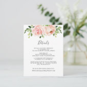 Blush Floral Wedding Gast Details Informatie Informatiekaartje (Staand voorkant)