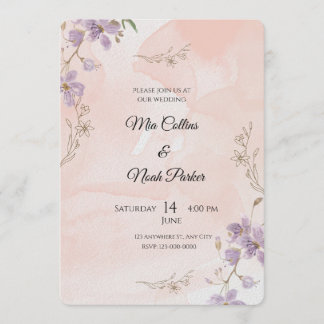 Blush Floral Wedding Invitation – Elegant Template Kaart