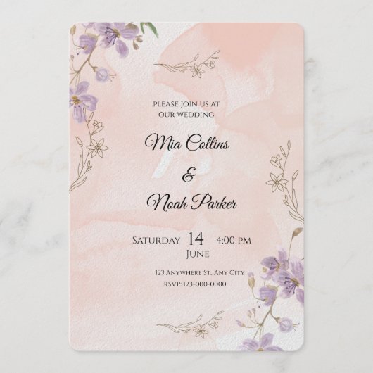 Blush Floral Wedding Invitation – Elegant Template Kaart (Voorkant)