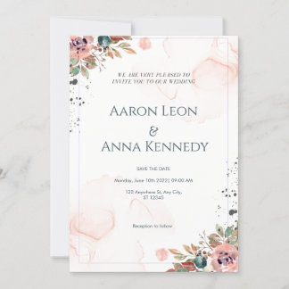 Blush Floral Wedding Invitation Kaart