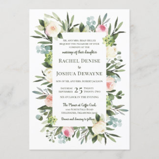 Blush Floral Wedding Invitation Kaart