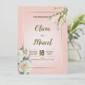 Blush Floral Wedding Invitation with Gold Frame (Staand voorkant)