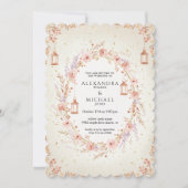 Blush Floral Wedding Invitation with Lanterns Kaart (Voorkant)