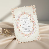 Blush Floral Wedding Invitation with Lanterns Kaart
