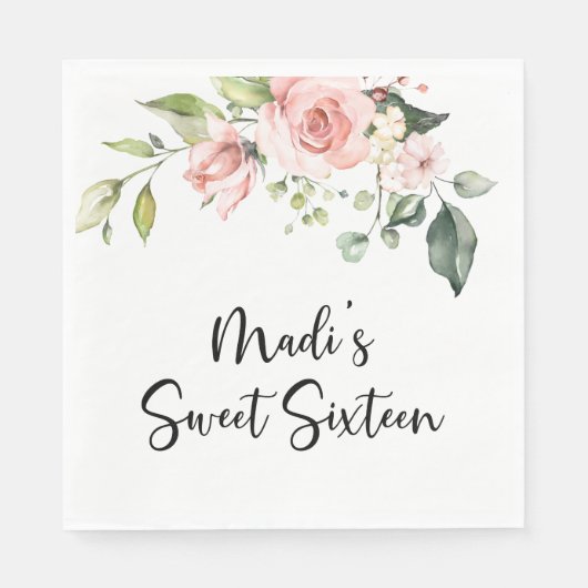Blush Floral Wedding Paper Napkins Servet (Voorkant)