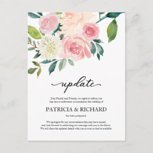 Blush Floral Wedding Postponement Update Briefkaart