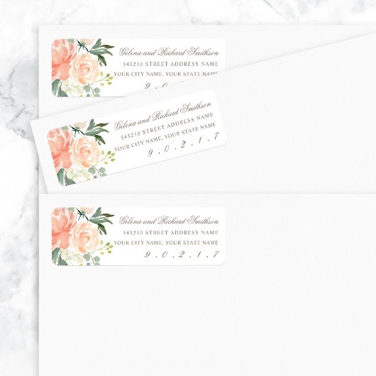 Blush Floral Wedding Return-adres Etiket