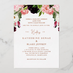 Blush Floral Wedding Roos Gold Foil Uitnodiging