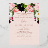 Blush Floral Wedding Roos Gold Folie Uitnodiging (Voorkant)