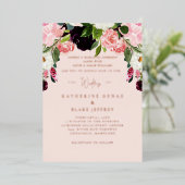 Blush Floral Wedding Roos Gold Folie Uitnodiging (Staand Voorkant)