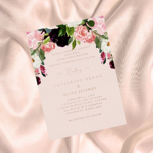 Blush Floral Wedding Roos Gold Folie Uitnodiging