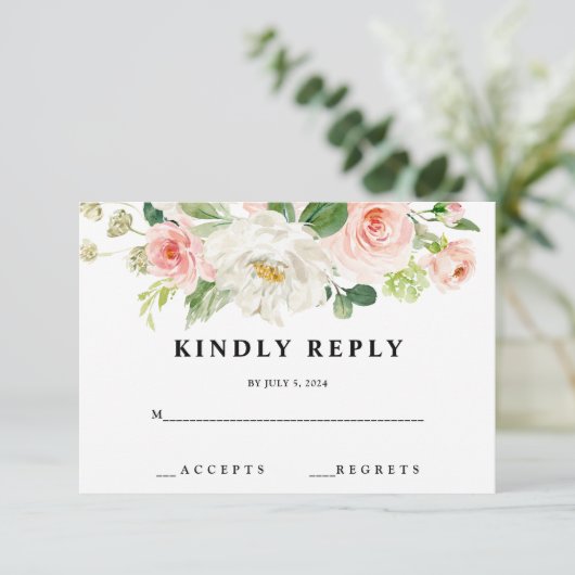 Blush Floral Wedding RSVP-kaarten RSVP Kaartje (Staand voorkant)