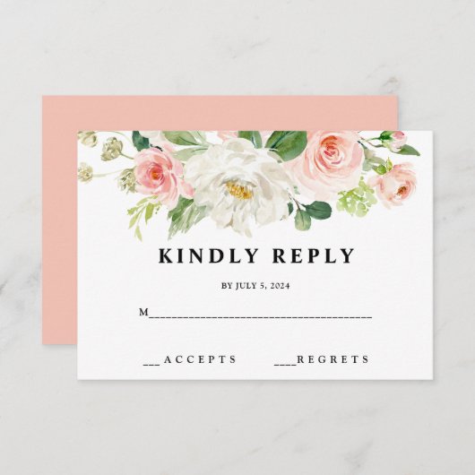 Blush Floral Wedding RSVP-kaarten RSVP Kaartje (Voorkant / Achterkant)
