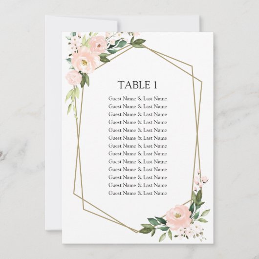 Blush Floral Wedding Seating Chart Guests Card Kaart (Voorkant)