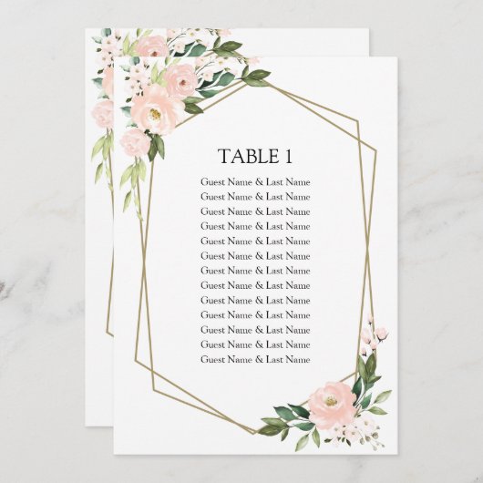 Blush Floral Wedding Seating Chart Guests Card Kaart (Voorkant / Achterkant)