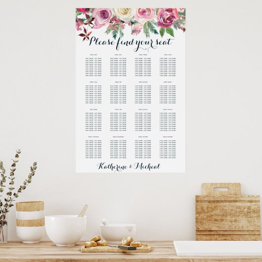 Blush Floral Wedding Seating Chart Poster (Keuken)
