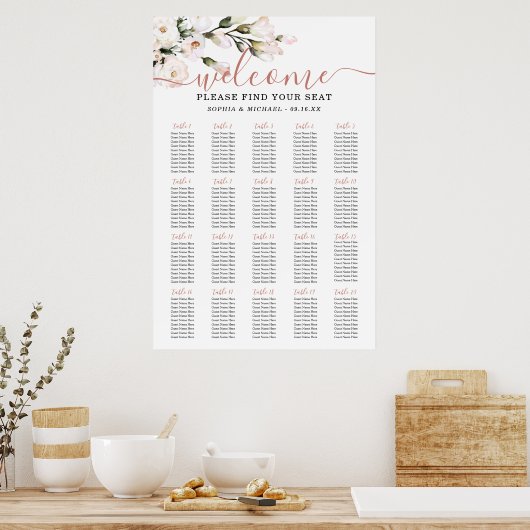 Blush Floral Wedding Seating Chart Poster (Keuken)