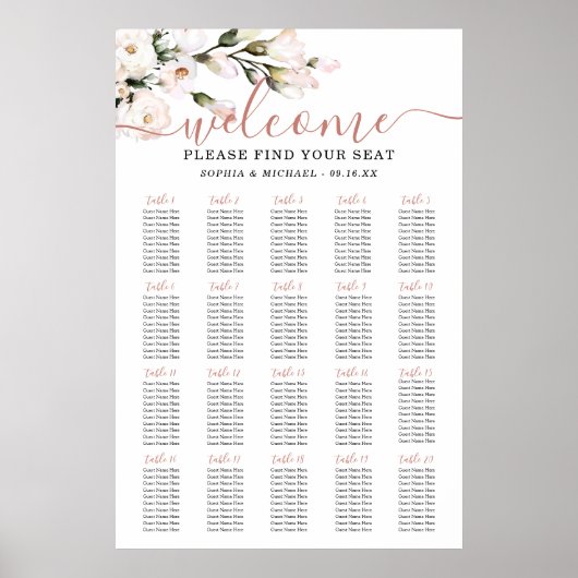 Blush Floral Wedding Seating Chart Poster (Voorkant)