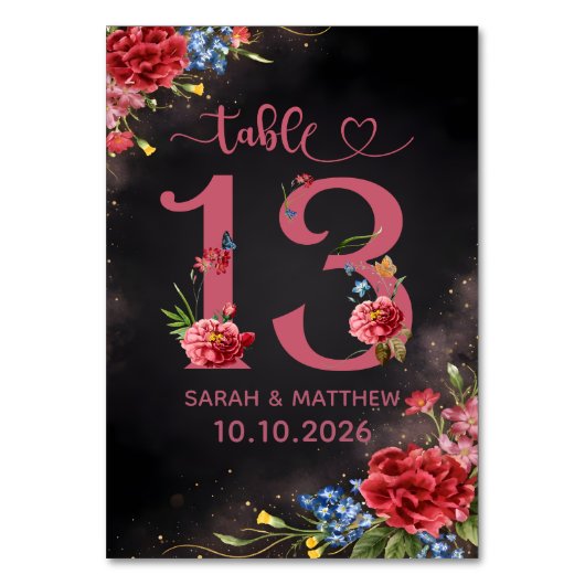 Blush Floral Wedding Table Number 13 Card Kaart (Voorkant)