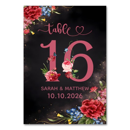Blush Floral Wedding Table Number 16 Card Kaart (Voorkant)