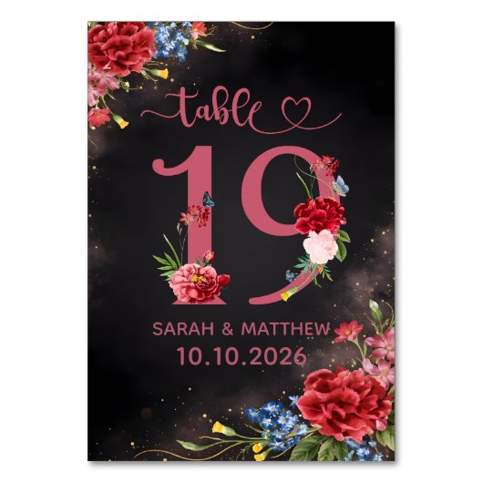 Blush Floral Wedding Table Number 19 Card Kaart (Voorkant)