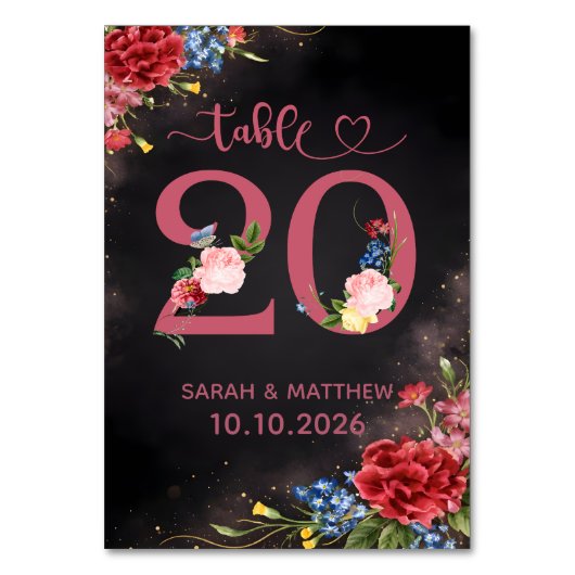 Blush Floral Wedding Table Number 20 Card Kaart (Voorkant)