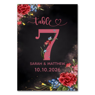 Blush Floral Wedding Table Number 7 Card Kaart