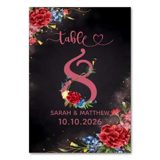 Blush Floral Wedding Table Number 8 Card Kaart (Voorkant)