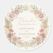 Blush Floral Wedding Thank You Ronde Sticker (Voorkant)